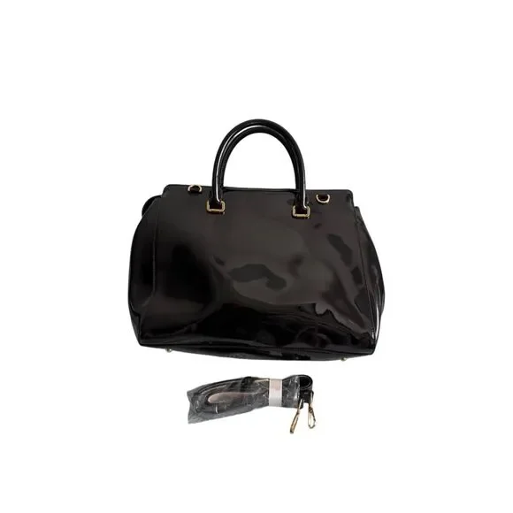 Lauren Ralph Lauren Womens Black Patent Leather Crossbody Satchel Bag Large - Picture 8 of 14